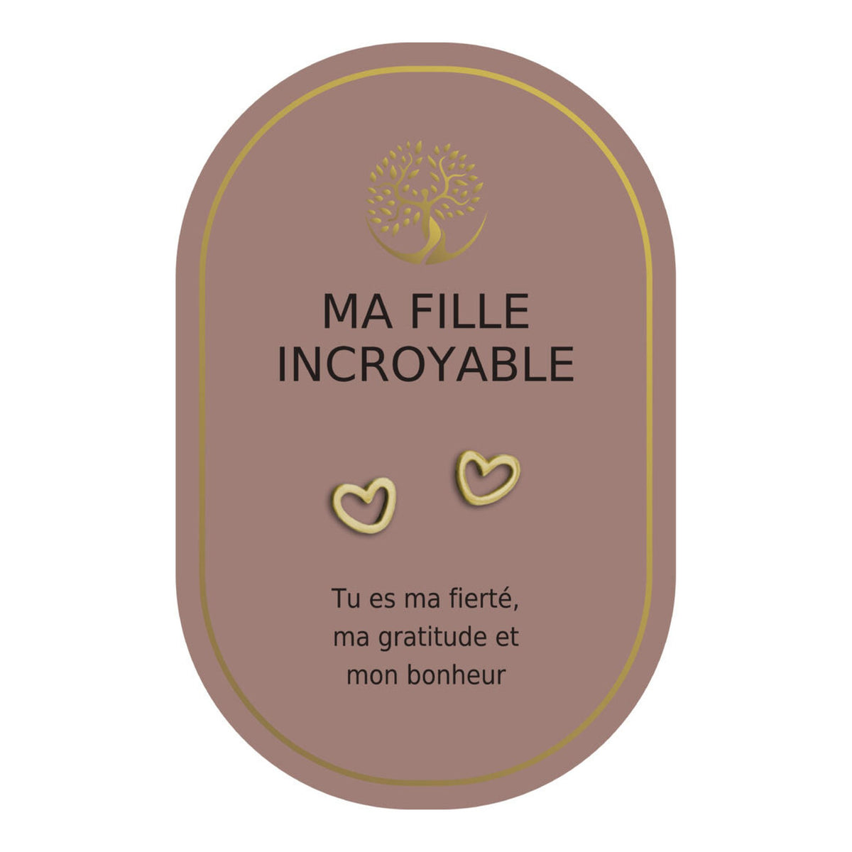 Boucles d’oreilles en cœurs dorés sur carte rose Earth Angel « Ma fille incroyable ».