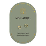 Boucles d’oreilles en cœurs dorés sur carte verte Earth Angel « Mon ami(e) ».