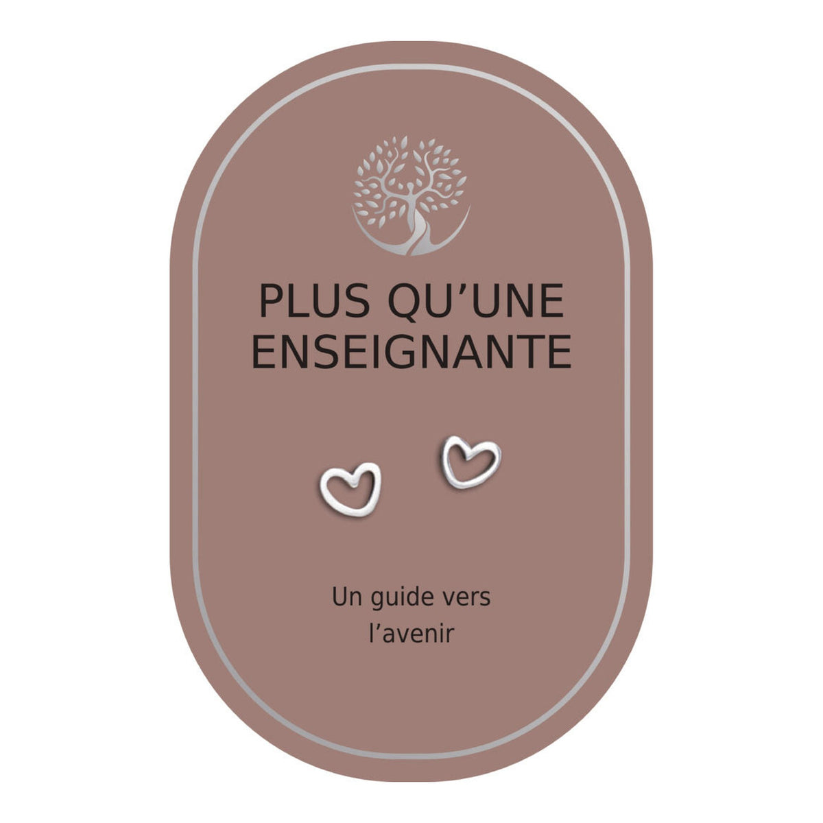 Boucles d’oreilles en cœurs argentés sur carte rose Earth Angel « Plus qu’une enseignante ».