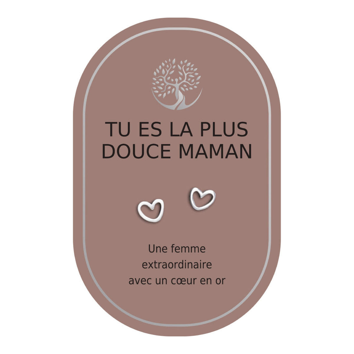 Boucles d’oreilles en cœurs argentés sur carte rose Earth Angel « Tu es la plus douce maman ».