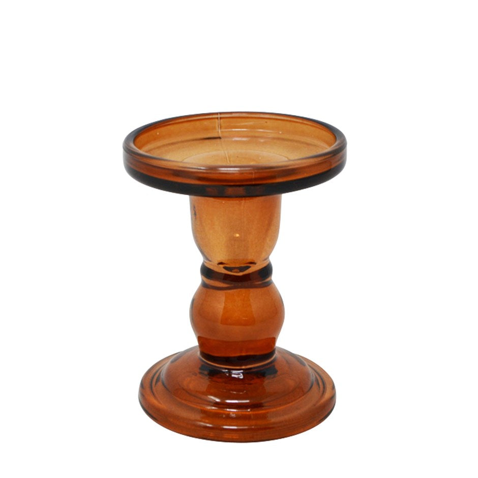 Bougeoir pour chandelle pilier en verre brun