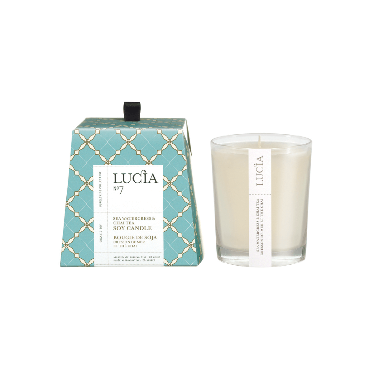 Bougie de soja Lucia – Cresson de mer et thé chaï – 20 h