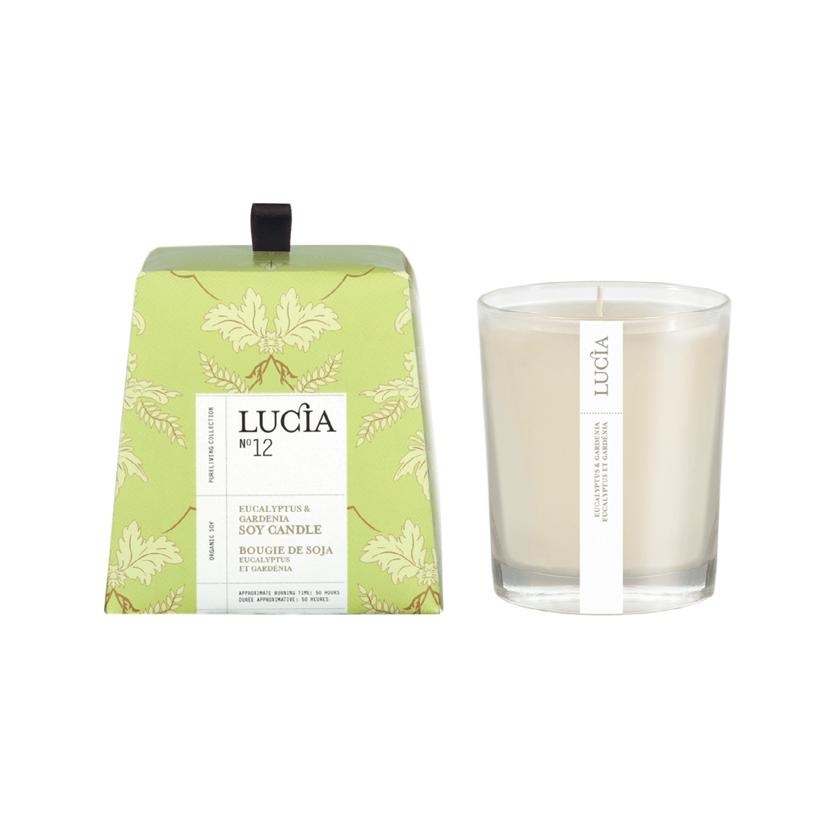 Bougie de soja Lucia – Eucalyptus et gardénia – 50 h