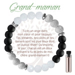 Bracelet Aroma Earth Angel « Grand-maman », version noir, avec message en français.