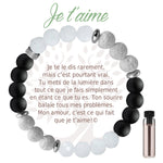 Bracelet Aroma Earth Angel « Je t’aime », version noir, avec message en français.