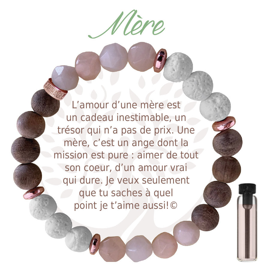 Bracelet Aroma Earth Angel « Mère », version brun, avec message en français.