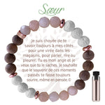 Bracelet Aroma Earth Angel « Sœur », version brun, avec message en français.