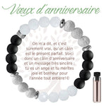Bracelet Aroma Earth Angel « Vœux d’anniversaire », version noir, avec message en français.