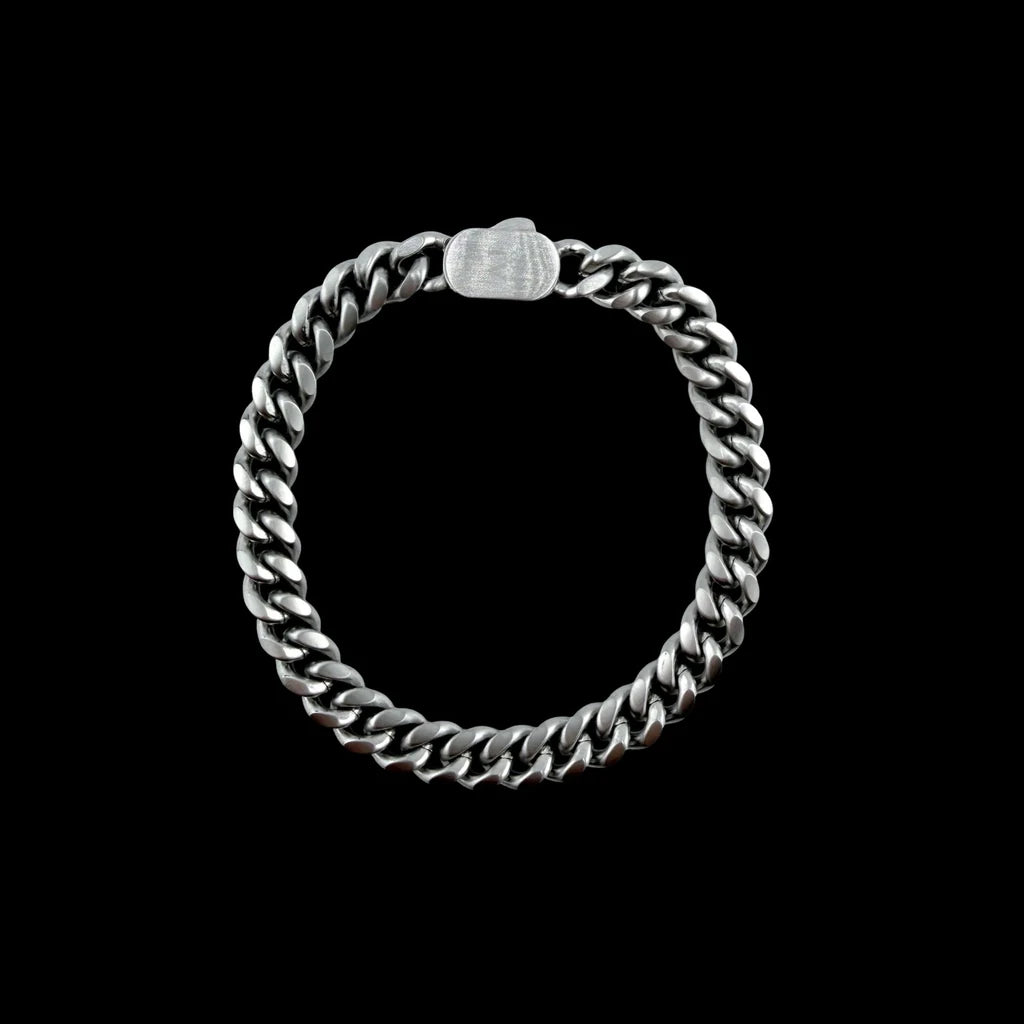 Bracelet maille cubaine Alpha 8 mm AJ&Co, finition argentée mate.