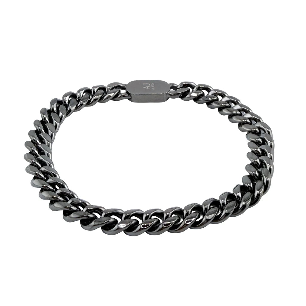 Bracelet maille cubaine Alpha 8 mm AJ&Co, finition noire.