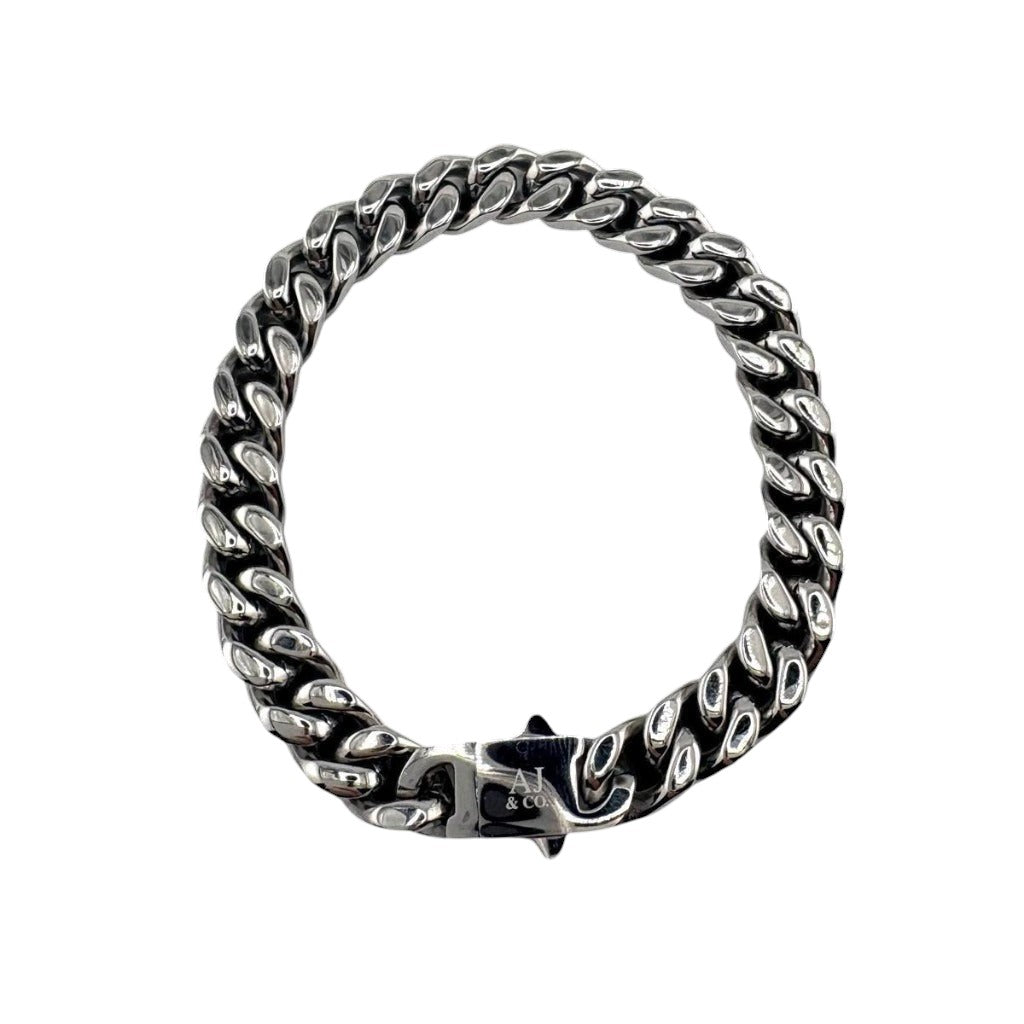 Bracelet maille cubaine Alpha 9 mm AJ&Co, finition argentée.