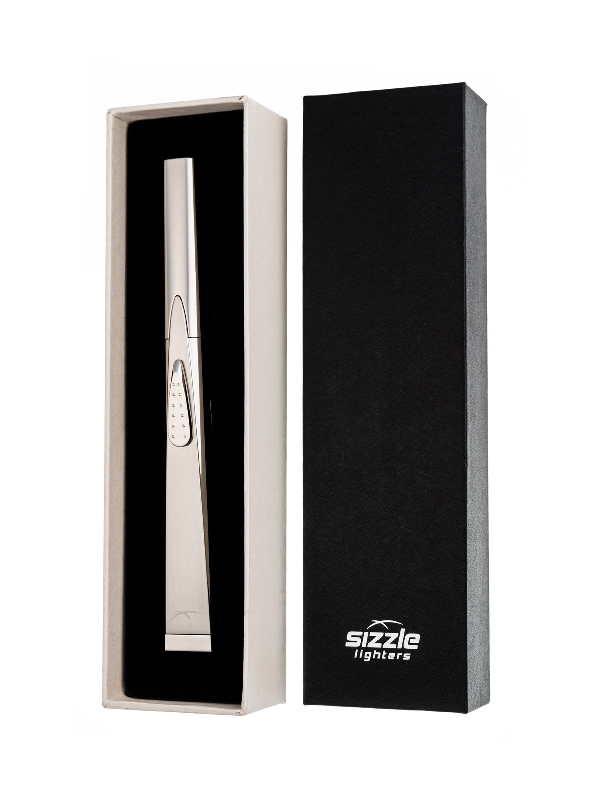 Briquet Sizzle Sleek argent dans sa boîte-cadeau