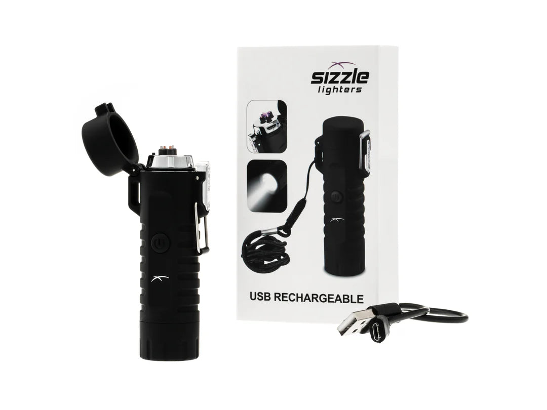Briquet Sizzle Survival noir avec boîte et câble USB