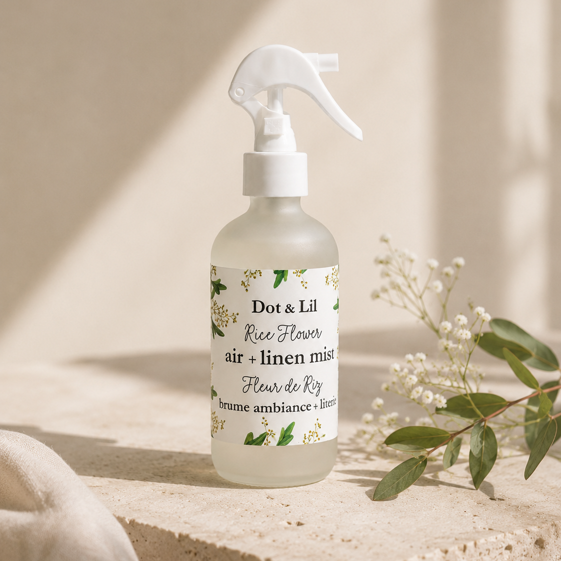 Brume d’ambiance et literie – Fleur de riz – 237 ml de Dot & Lil