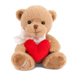 Ours en peluche My Love Bukowski brun clair tenant un cœur rouge et portant un ruban blanc