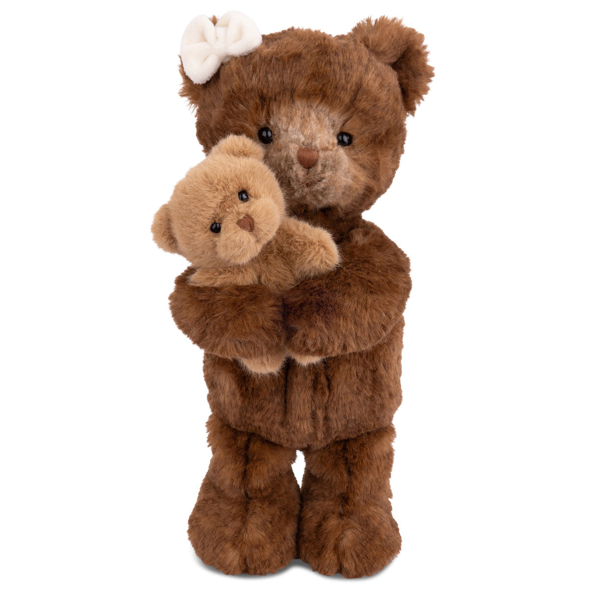 Peluche Bukowski Teddy & Mama : maman ours brun chocolat tenant son petit ours beige