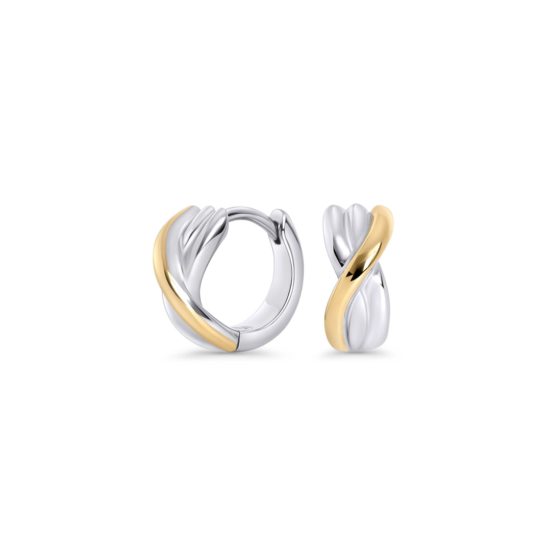 Boucles d’oreilles entrelacées à dominante argentée et détails dorés