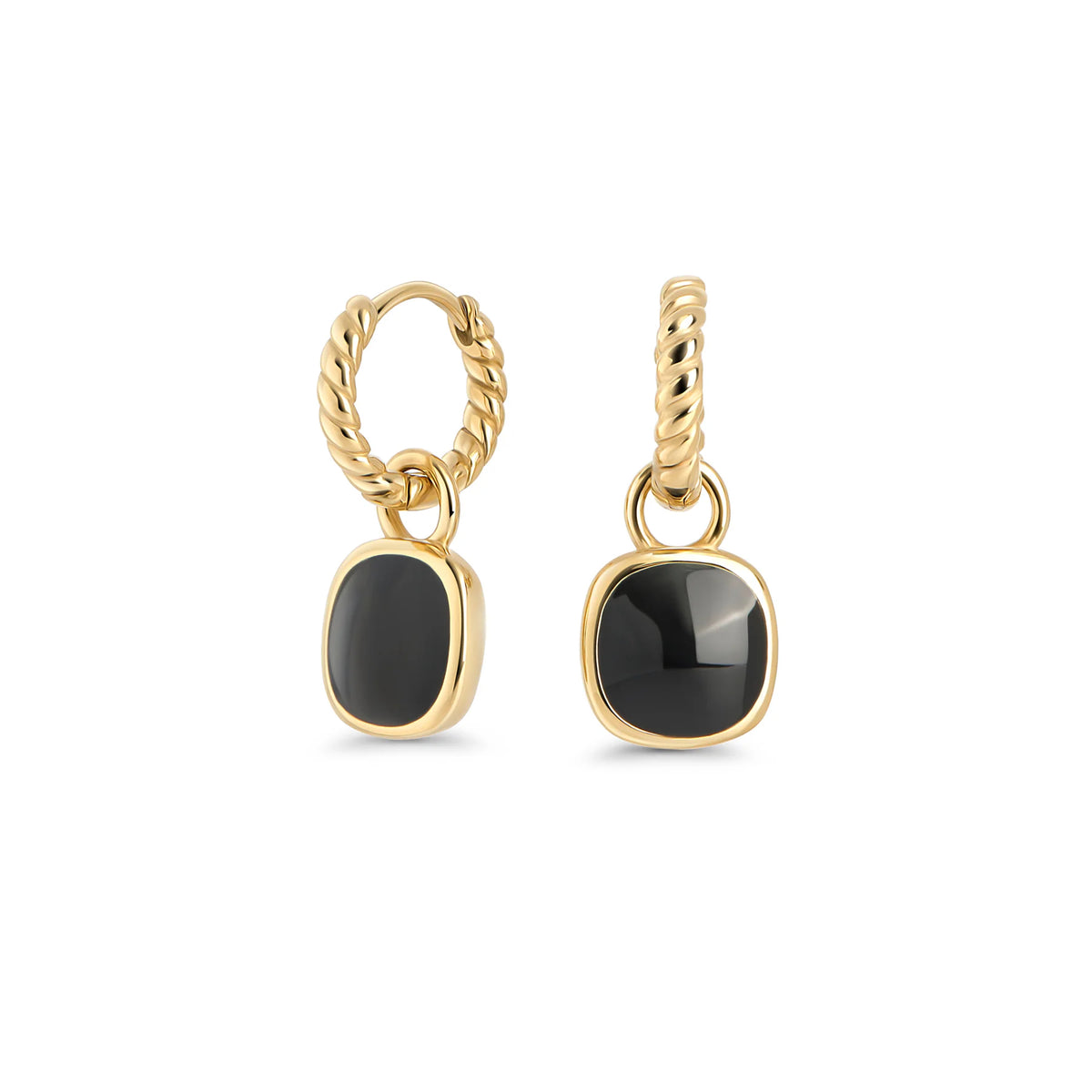 Boucles d’oreilles dorées à pendentifs noirs