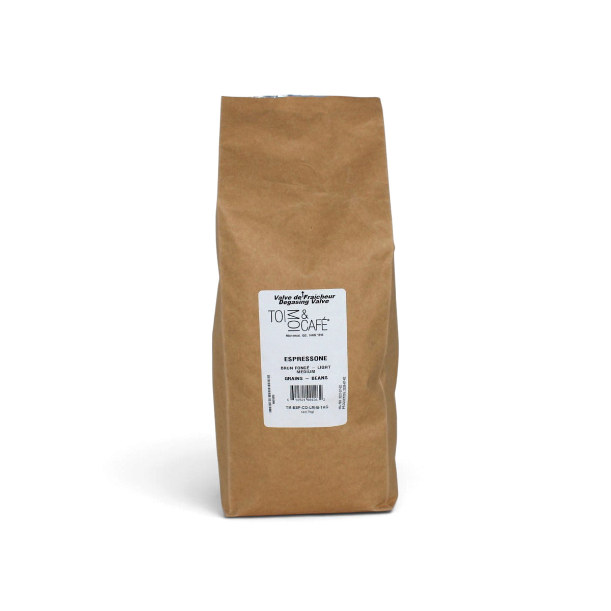 Café en grains Espressone de Toi, Moi & Café, sac de 1 kg – Vue avant