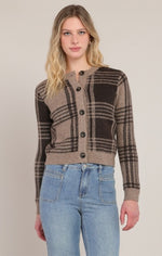 Cardigan à carreaux Dex, coloris carreaux taupe/marron, vêtement porté
