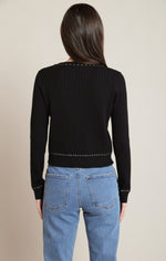 Cardigan à détails contrastants dorés Dex, coloris noir avec détails dorés, vue de dos