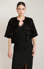 Cardigan à sequins Dex, coloris noir, vêtement porté en tenue