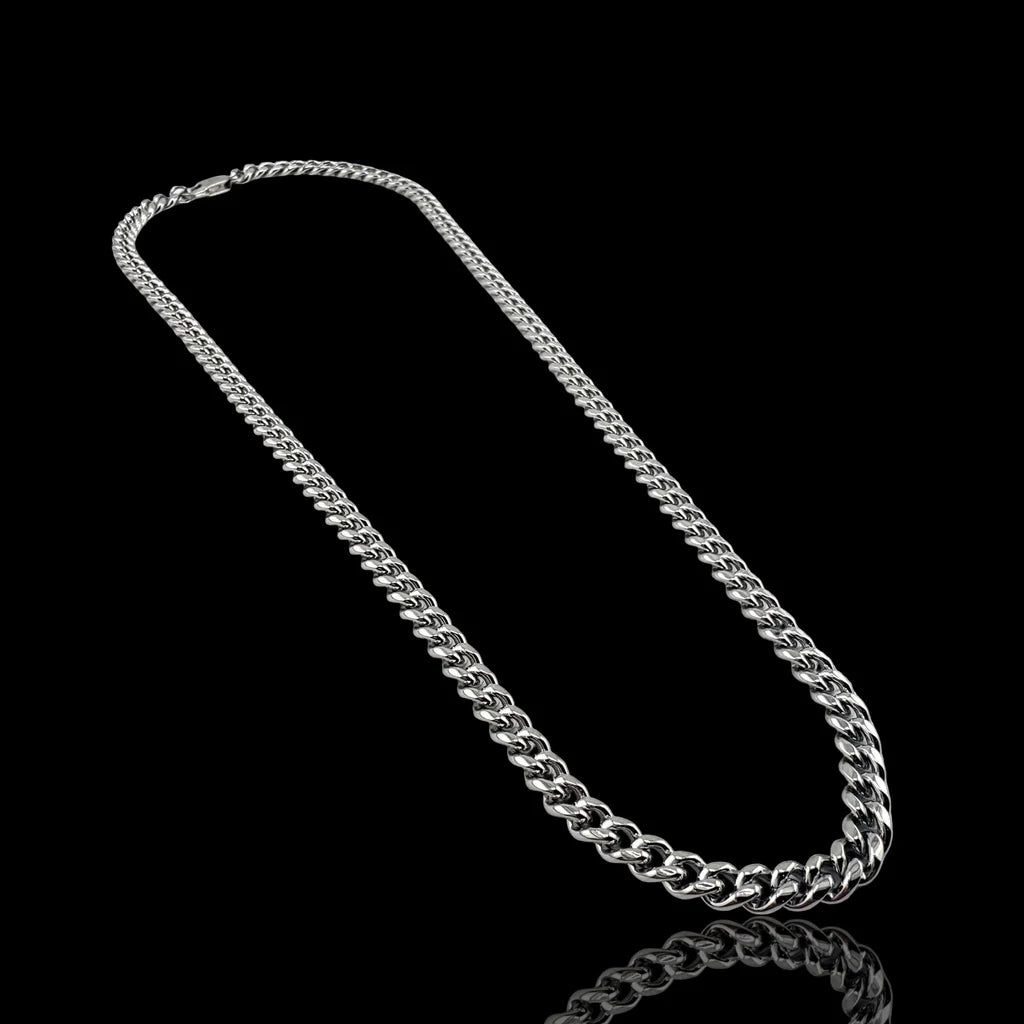 Chaîne maille cubaine Viril 6 mm AJ&Co, finition argentée.
