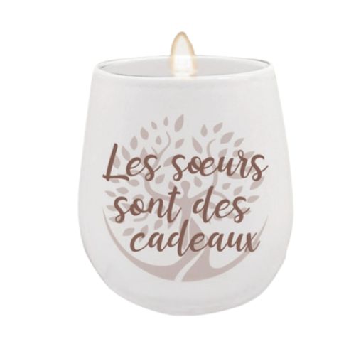 Chandelle InnerVoice portant le message « Les sœurs sont des cadeaux » en français.