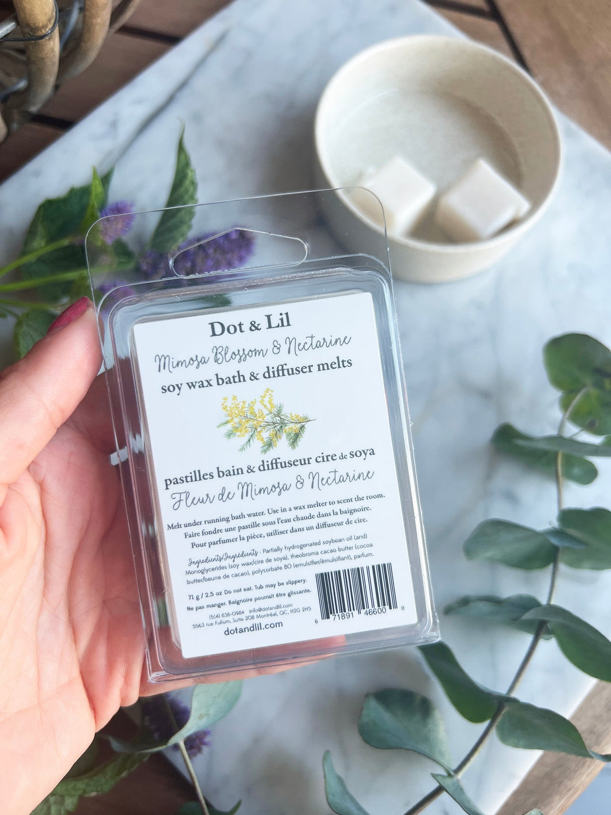 Emballage de pastilles de cire Dot & Lil tenu dans une main