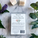 Dos d’un emballage de pastilles de cire Dot & Lil
