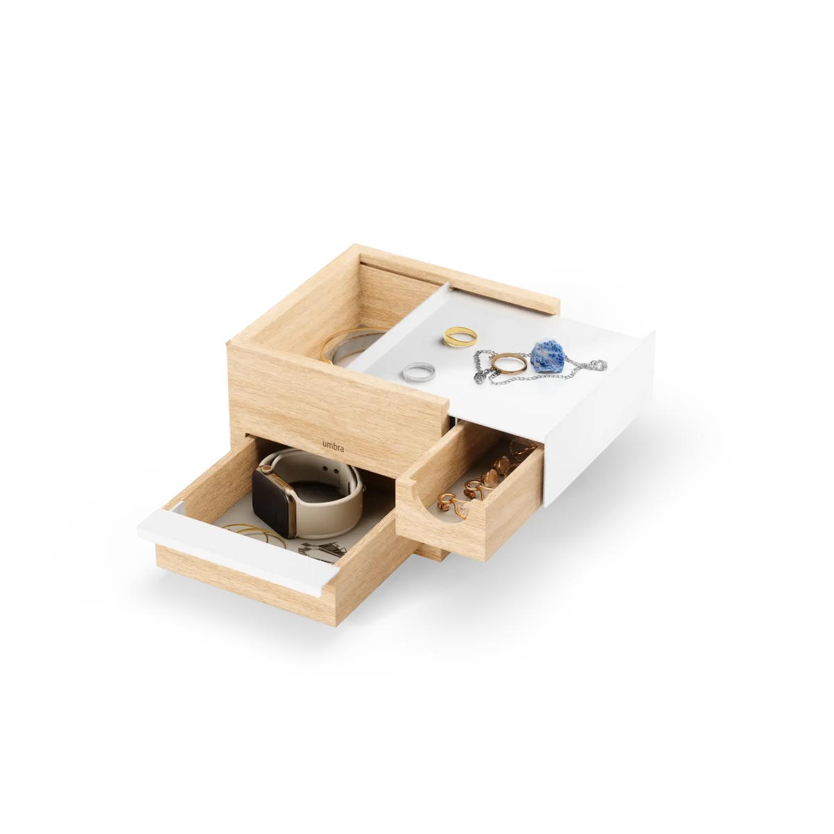Coffret à bijoux Mini Stowit Umbra – Blanc et naturel – vue du produit