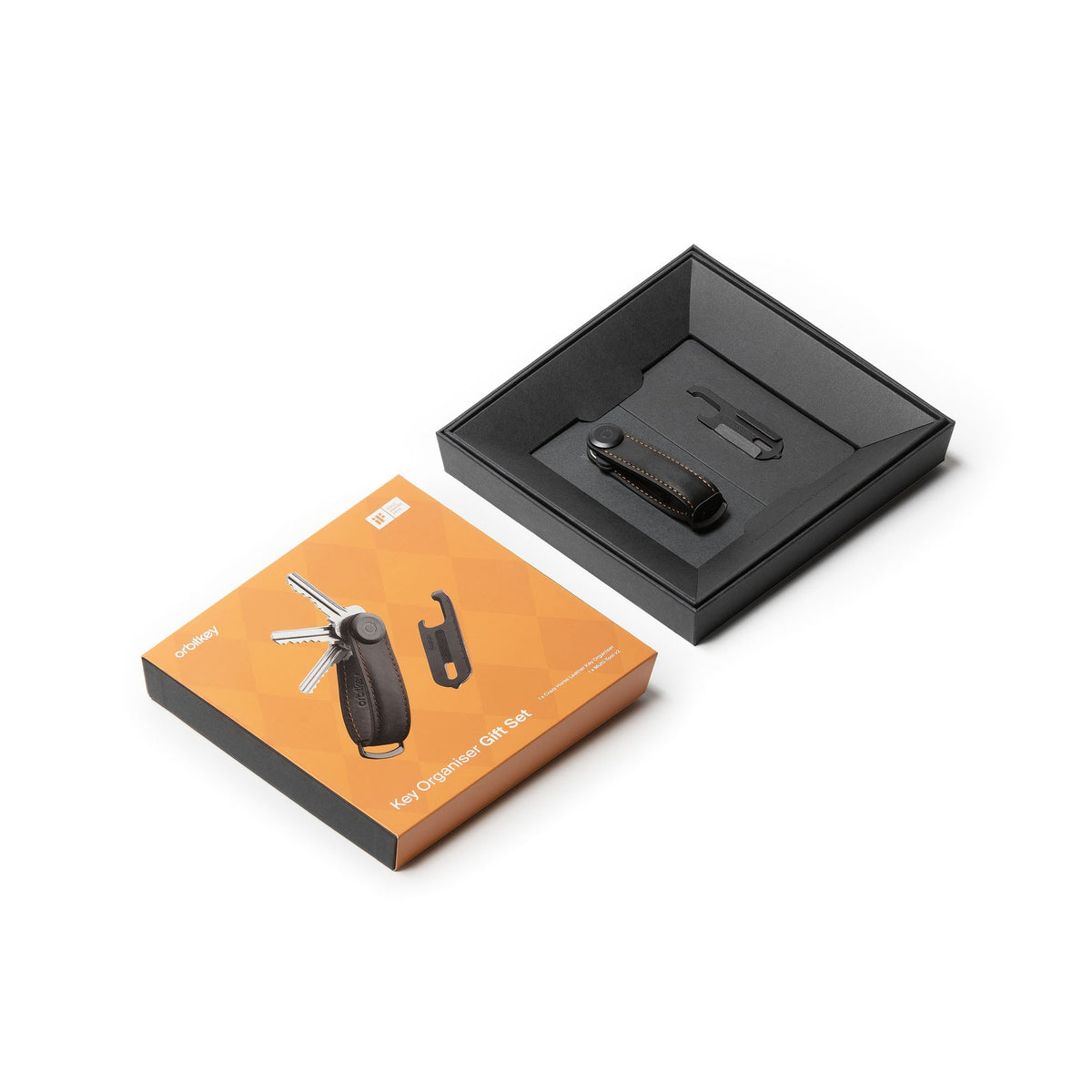 Coffret Crazy Horse et outil multifonction Orbitkey — présentation de la boîte cadeau ouverte
