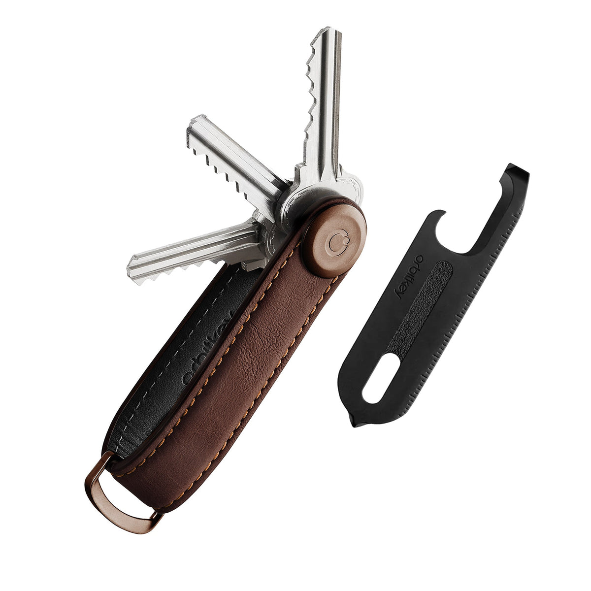 Coffret Crazy Horse et outil multifonction Orbitkey — organiseur brun avec clés et outil noir