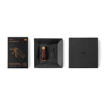 Coffret Crazy Horse et outil multifonction Orbitkey — coffret ouvert avec organiseur brun