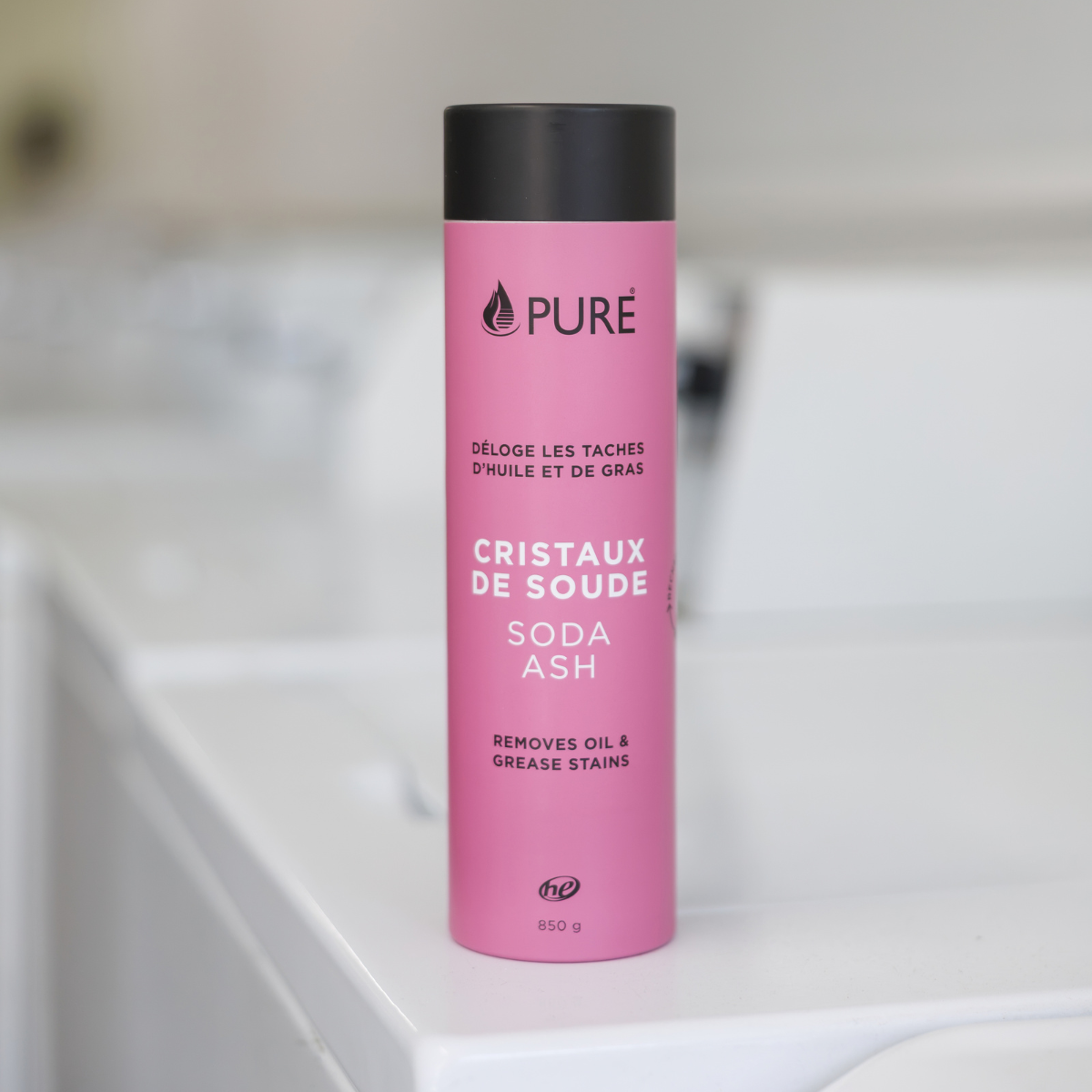 Cristaux de soude Pure 850 g en tube — présentation du produit.