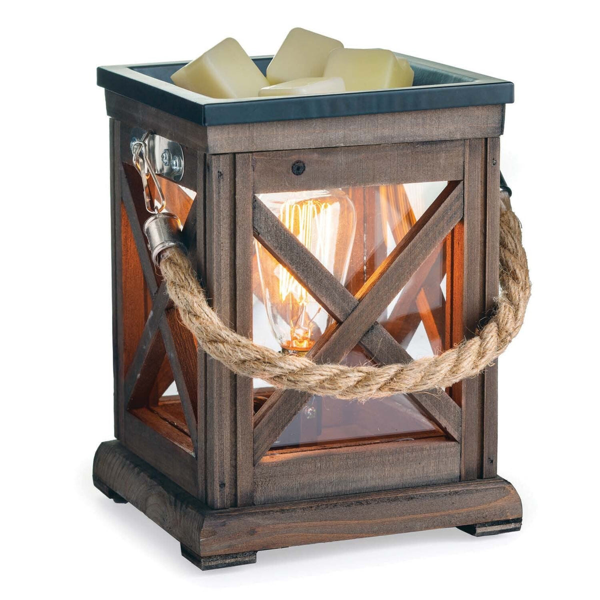 Diffuseur de cire lumineux – Lanterne en bois et corde de Candle Warmers