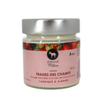Bougie fraises des champs Mulâne dans un pot de verre à couvercle métallique