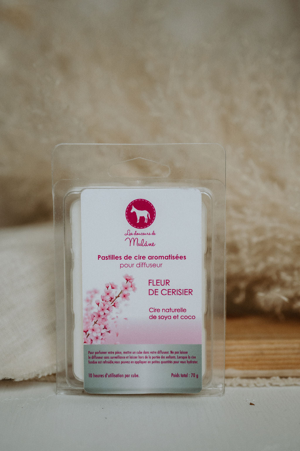 Boîte de pastilles de cire fleur de cerisier Mulâne, vue de face