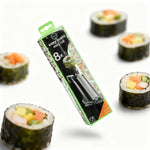 Appareil à rouler les makis Easy Sushi 3,5 cm – emballage noir et vert entouré de makis