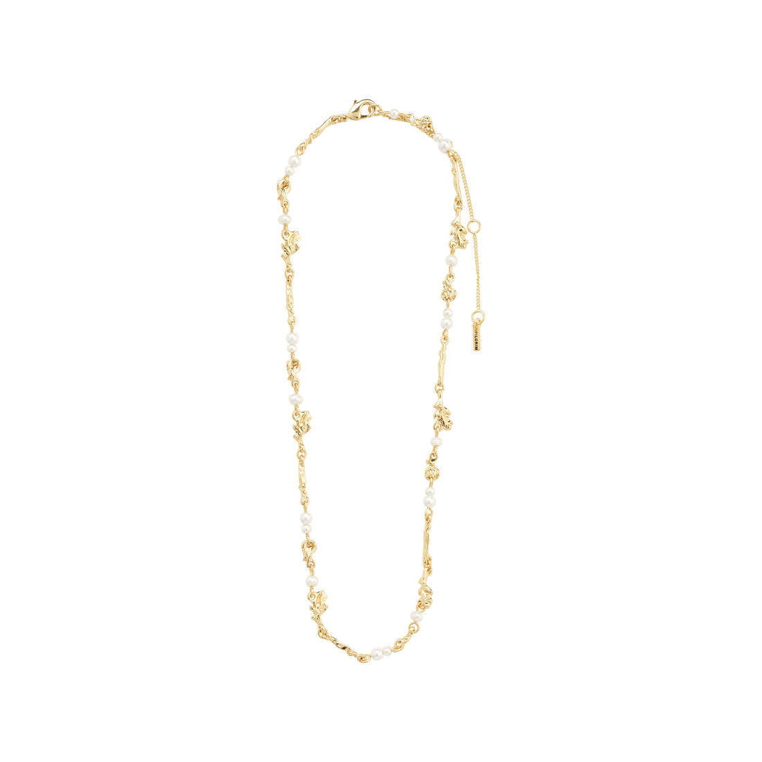 Collier doré à petits éléments espacés, présenté à plat