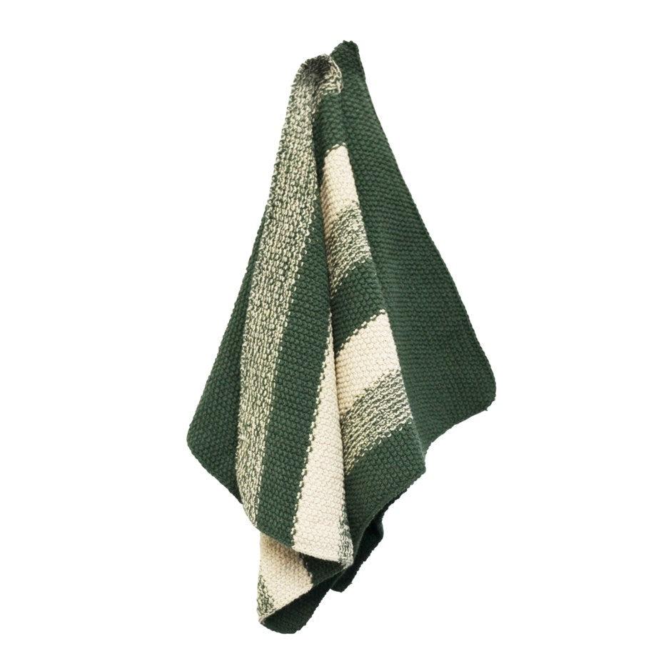 Ensemble de 2 torchons vert foncé et crème