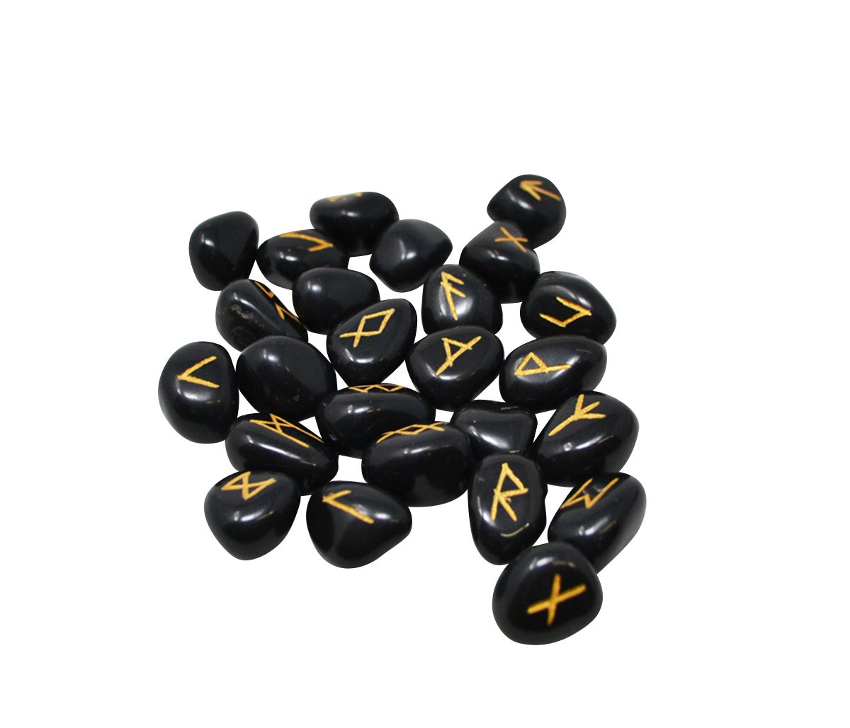Ensemble de 25 runes en agate noire avec sac