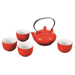 Ensemble théière et 4 bols rouges