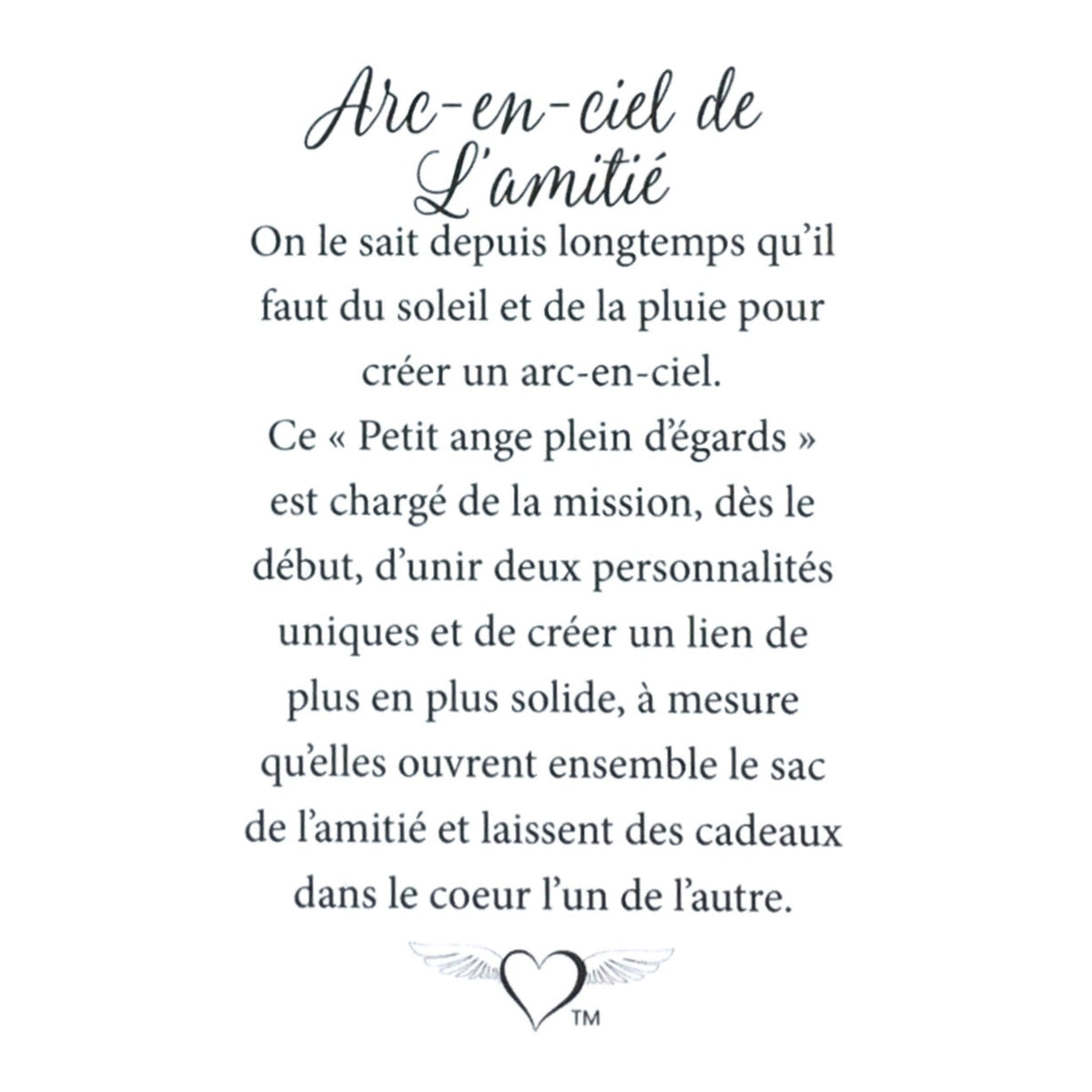 Message en français sur la carte de l’épinglette « Arc-en-ciel de l’amitié ».