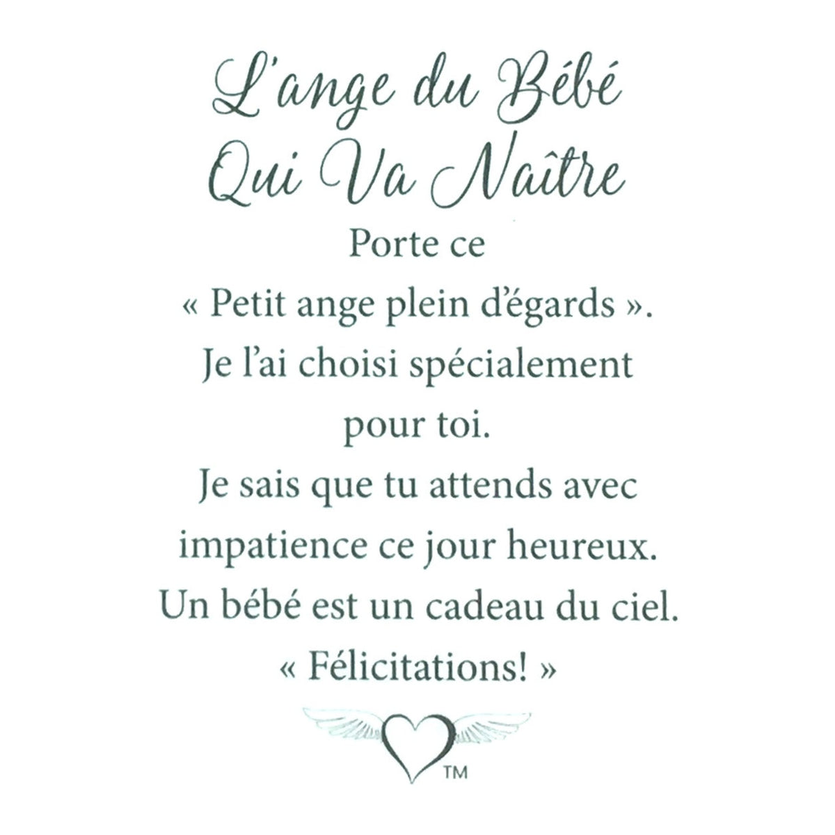 Message en français sur la carte de l’épinglette « Bébé qui va naître ».