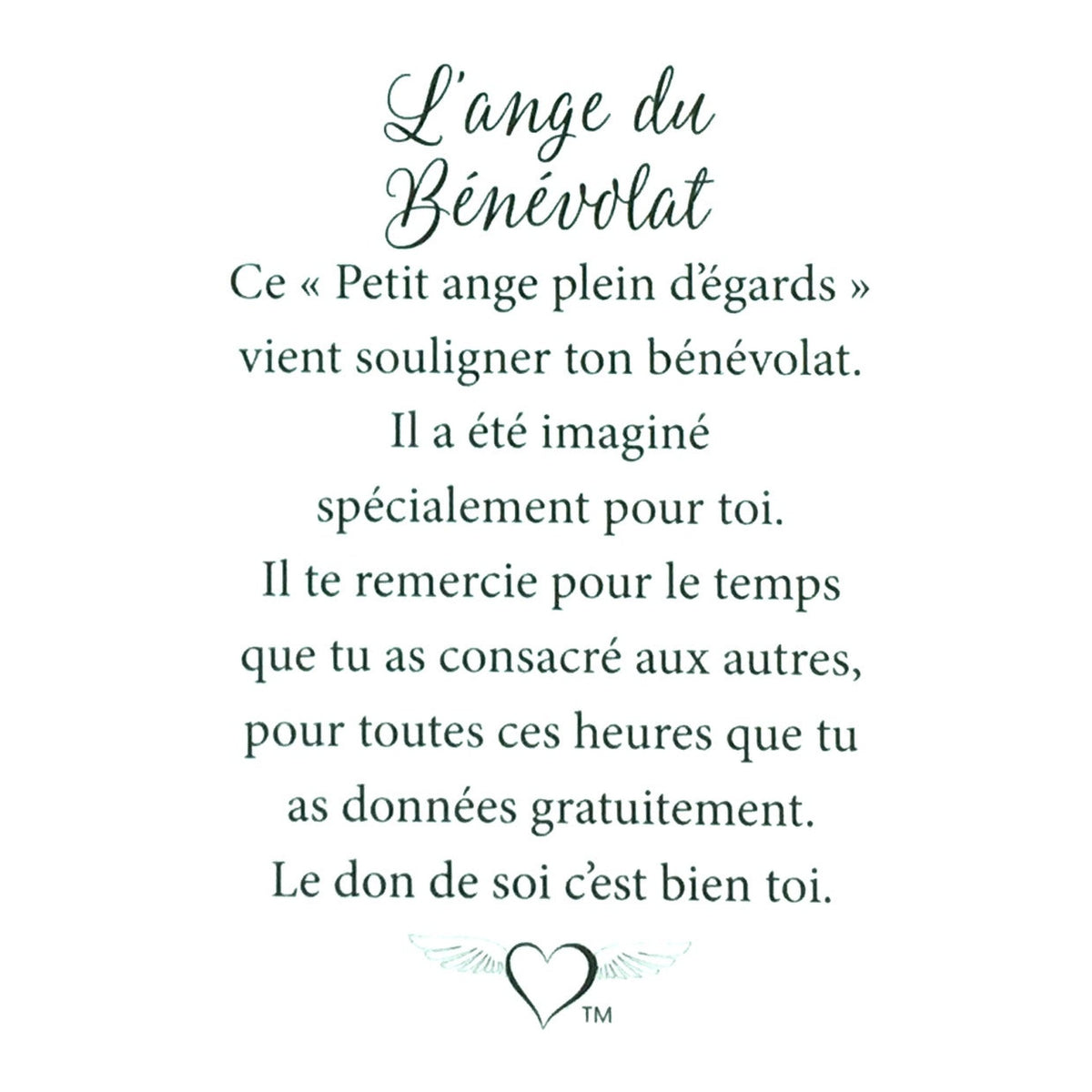 Message en français sur la carte de l’épinglette « Bénévolat ».