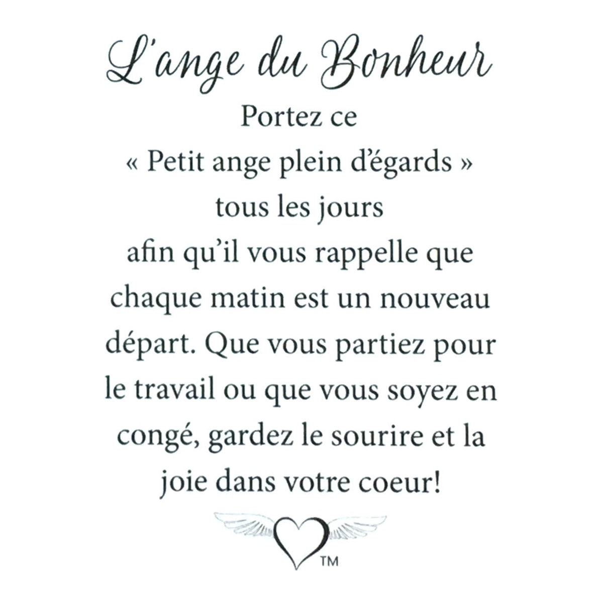 Message en français sur la carte de l’épinglette « Bonheur ».