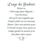 Message en français sur la carte de l’épinglette « Bonheur ».