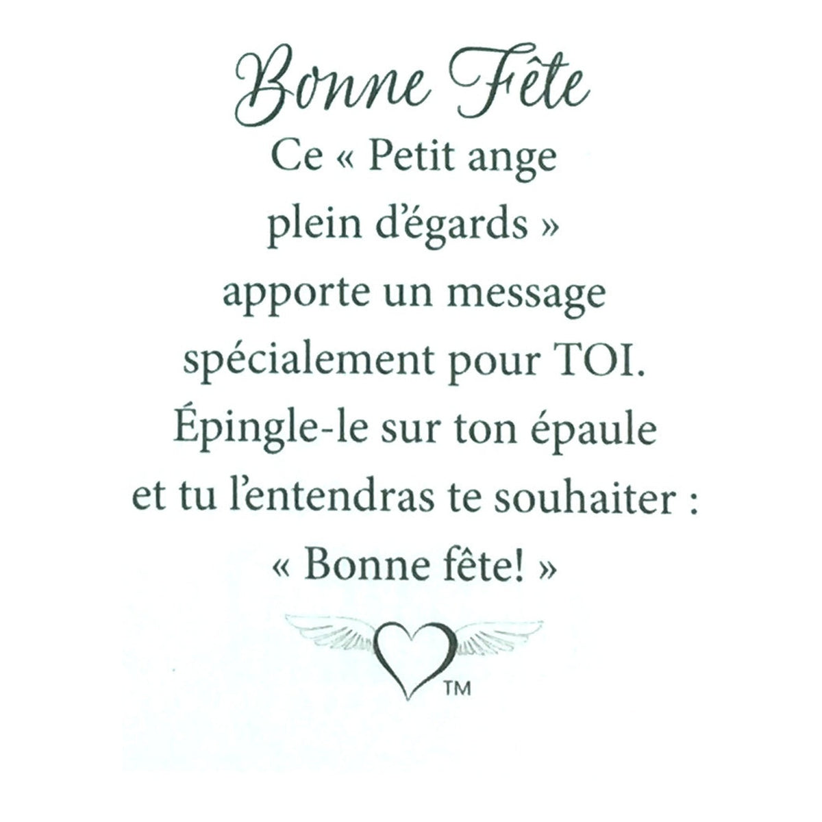 Message en français sur la carte de l’épinglette « Bonne fête ».
