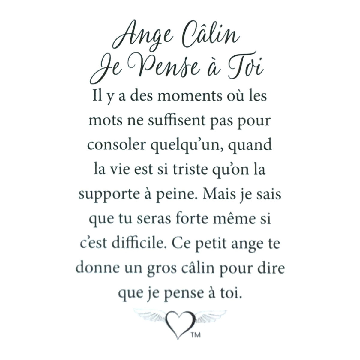 Message en français sur la carte de l’épinglette « Câlin je pense à toi ».
